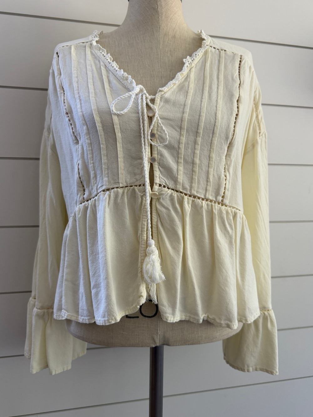 Bohemian Cream Peplum Tie-Front Top